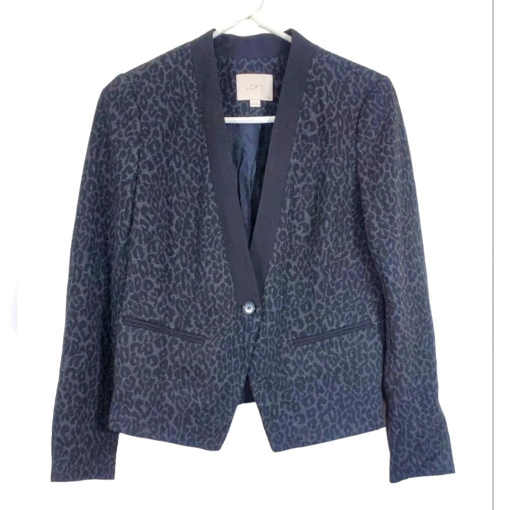 Ann Taylor LOFT Blazer Cheetah Leopard Print Gray Size 6 Petite Work Office
